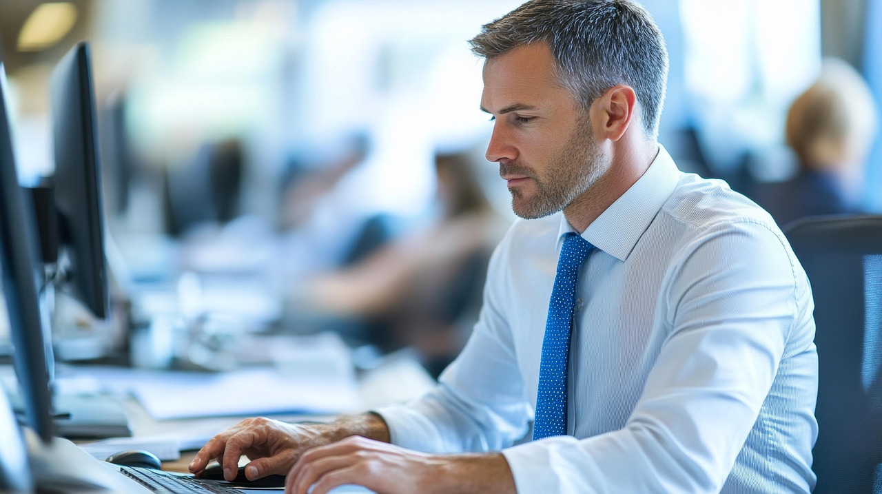 Office workers at desks in a modern workplace